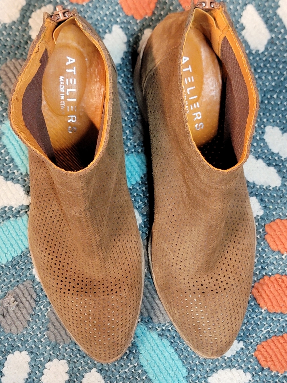 Ateliers Italian tan perforated suede boots